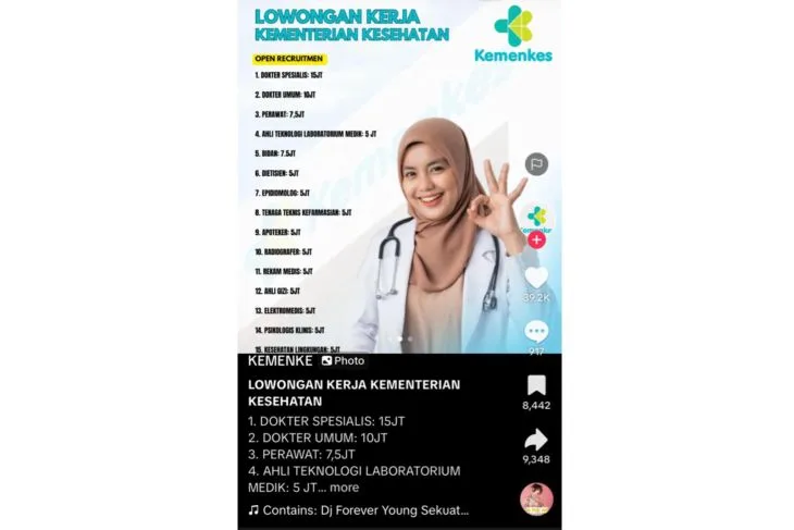 HOAKS! Tautan Lowongan Kerja Kementerian Kesehatan dengan Gaji Rp15 Juta